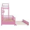 Wooden Twin Size House Bed with Trundle,Kids Bed with Shelf