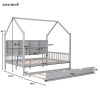 Wooden Full Size House Bed with Trundle,Kids Bed with Shelf