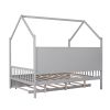 Wooden Full Size House Bed with Trundle,Kids Bed with Shelf