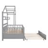 Wooden Twin Size House Bed with Trundle,Kids Bed with Shelf
