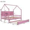 Wooden Full Size House Bed with Trundle,Kids Bed with Shelf