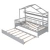 Wooden Twin Size House Bed with Trundle,Kids Bed with Shelf