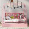 Wooden Full Size House Bed with Trundle,Kids Bed with Shelf