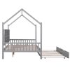 Wooden Full Size House Bed with Trundle,Kids Bed with Shelf