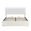 Queen Size Tufted Upholstered Platform Bed with Hydraulic Storage System,PU Storage Bed with LED Lights