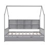 Wooden Full Size House Bed with Trundle,Kids Bed with Shelf