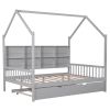 Wooden Full Size House Bed with Trundle,Kids Bed with Shelf