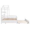 Wooden Full Size House Bed with Twin Size Trundle,Kids Bed with Shelf