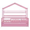 Wooden Twin Size House Bed with Trundle,Kids Bed with Shelf