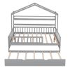 Wooden Full Size House Bed with Twin Size Trundle,Kids Bed with Shelf