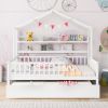 Wooden Full Size House Bed with Twin Size Trundle,Kids Bed with Shelf