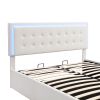 Queen Size Tufted Upholstered Platform Bed with Hydraulic Storage System,PU Storage Bed with LED Lights
