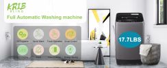 Full-Automatic Washing Machine with LED Display, 17.7 lbs Portable Compact Laundry Washer with Drain Pump, 10 Wash Programs 8 Water Levels, Grey/Gold