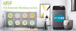 Full-Automatic Washing Machine with LED Display, 17.7 lbs Portable Compact Laundry Washer with Drain Pump, 10 Wash Programs 8 Water Levels, Grey/Gold