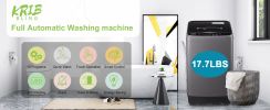 Full-Automatic Washing Machine with LED Display, 17.7 lbs Portable Compact Laundry Washer with Drain Pump, 10 Wash Programs 8 Water Levels, Grey/Gold