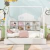 Wooden Full Size House Bed with Trundle,Kids Bed with Shelf