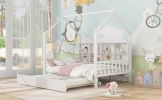 Wooden Full Size House Bed with Trundle,Kids Bed with Shelf