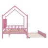 Wooden Full Size House Bed with Trundle,Kids Bed with Shelf