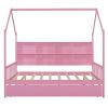 Wooden Full Size House Bed with Trundle,Kids Bed with Shelf
