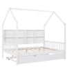 Wooden Full Size House Bed with Trundle,Kids Bed with Shelf