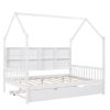 Wooden Full Size House Bed with Trundle,Kids Bed with Shelf