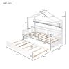 Wooden Twin Size House Bed with Trundle,Kids Bed with Shelf