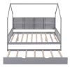 Wooden Full Size House Bed with Trundle,Kids Bed with Shelf