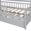 Wooden Twin Size House Bed with Trundle,Kids Bed with Shelf