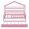 Wooden Twin Size House Bed with Trundle,Kids Bed with Shelf