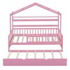 Wooden Twin Size House Bed with Trundle,Kids Bed with Shelf