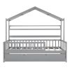 Wooden Twin Size House Bed with Trundle,Kids Bed with Shelf