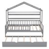 Wooden Twin Size House Bed with Trundle,Kids Bed with Shelf