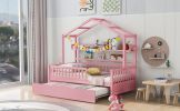 Wooden Twin Size House Bed with Trundle,Kids Bed with Shelf