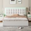 Queen Size Tufted Upholstered Platform Bed with Hydraulic Storage System,PU Storage Bed with LED Lights