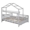 Wooden Full Size House Bed with Twin Size Trundle,Kids Bed with Shelf