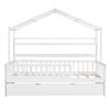 Wooden Twin Size House Bed with Trundle,Kids Bed with Shelf