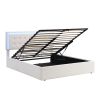 Queen Size Tufted Upholstered Platform Bed with Hydraulic Storage System,PU Storage Bed with LED Lights