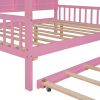 Wooden Full Size House Bed with Trundle,Kids Bed with Shelf