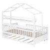Wooden Twin Size House Bed with Trundle,Kids Bed with Shelf