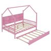 Wooden Full Size House Bed with Trundle,Kids Bed with Shelf