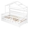 Wooden Twin Size House Bed with Trundle,Kids Bed with Shelf