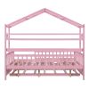 Wooden Full Size House Bed with Twin Size Trundle,Kids Bed with Shelf